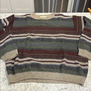 Vintage EDDIE BAUER 90s Cotton Striped Knit Crew Neck Sweater USA Medium
